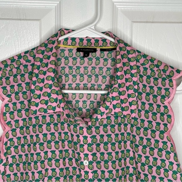 Talbots Scallop Shirt Dancing Pineapple Novelty Print Non Iron Luau Tiki 16 - Picture 4 of 11